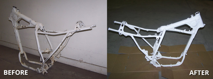 Rusty Motorcycle Frame BEFORE and AFTER Powder Coating
