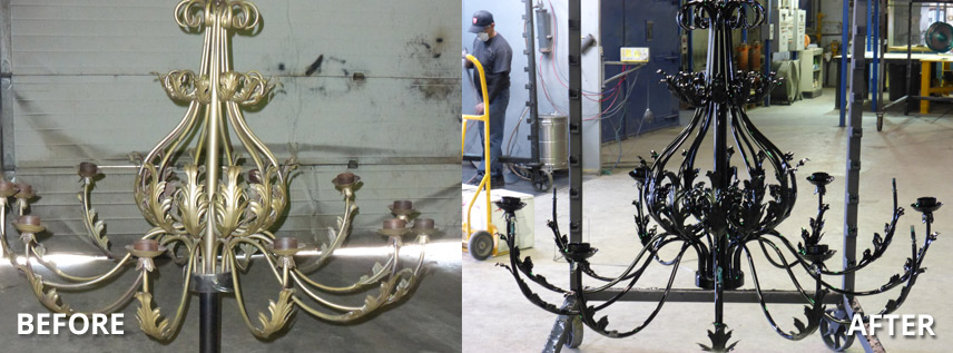 Chandelier modernized by powder coating - BEFORE and AFTER