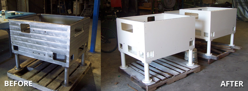 Industrial equipment before and after powder coating