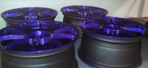 Rims with iridescent purple powder coating